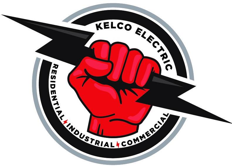 Red hand holding lightning bolt kelco electric